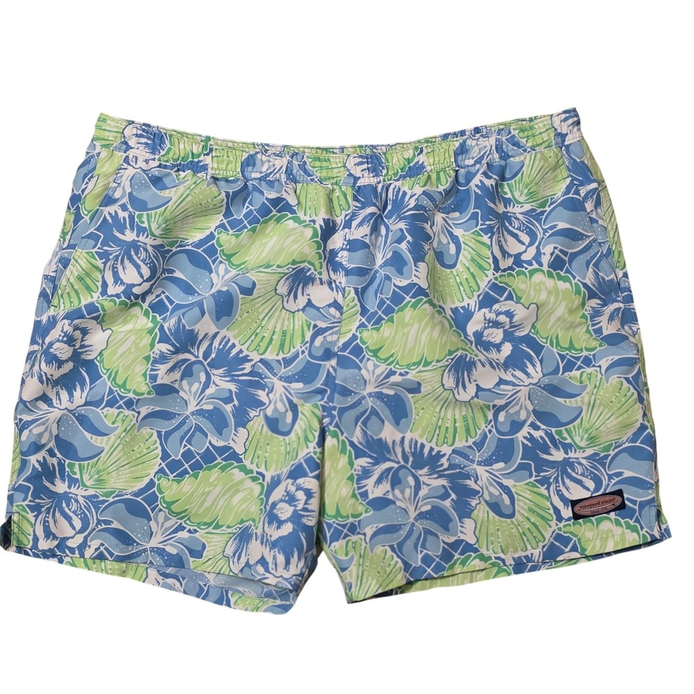 Vineyard Vines Mens 2XL Blue Green Floral Shell Swim Trunks Board Shorts